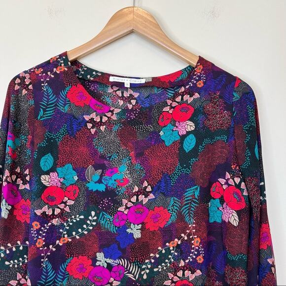 Violet + Claire black floral lightweight career office long bell sleeve blouse S - Picture 3 of 7